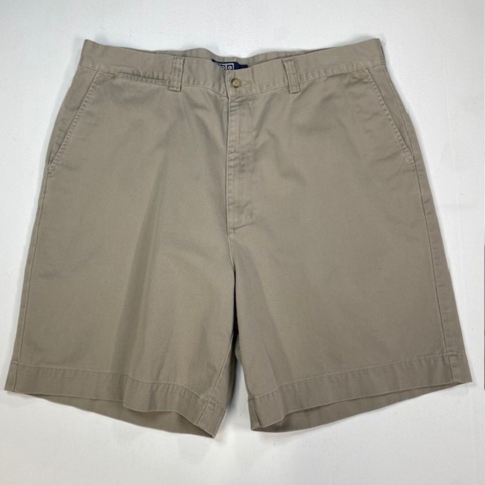 Polo Ralph Lauren Mens Khaki Chino Shorts Tan Cotton Twill Flat Front 37‎ Waist